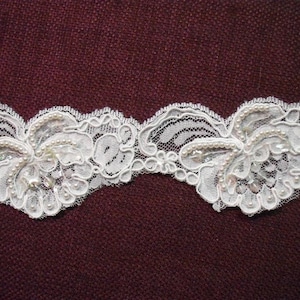 Vintage Appliqué, Wedding White Lace Beaded Pearls and Sequins, Sewing Supply, Formal Embellishment, NOS