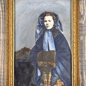Fotografía antigua original pintada a mano de una mujer, marco original del siglo XIX, material para manualidades, fotografía coleccionable