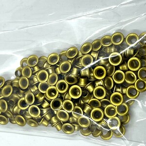 100 Eyelets, Grommets, Fastener 1/8, 3mm, Your Color Choice, Ant. Copper, Ant. Brass, Gun Metal, Silver, Gold, Jewelry and Craft Supply Satin Gold