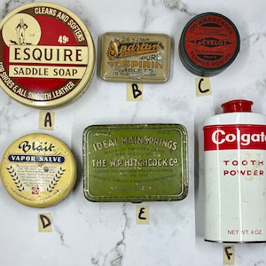 Vintage Advertising Tins, Collectible Containers, Your Choice, Supplies For Creating Tin Art Dolls, Craft Supply, Assortment A