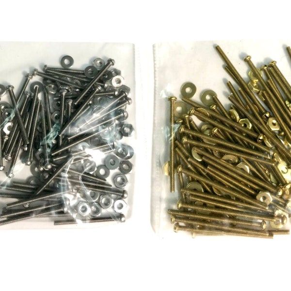 Screws, Micro Mini Fasteners - 50 Sets - Small, Tiny, Micro Screws with Nuts and Washers - Your Choice of Stainless Steel, or Brass