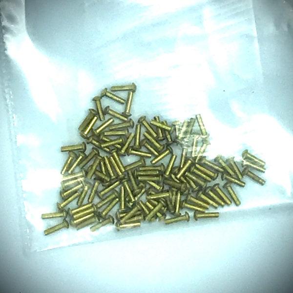 100 Teeny Tiny Micro Mini Fasteners - 1/32 Solid Micro Rivets - Brass, Jewelry and Craft Supply