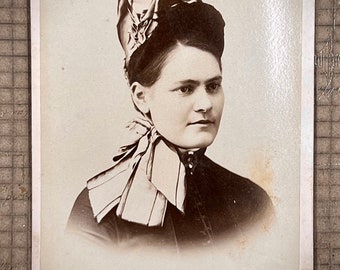 Original Antique Victorian Woman in Fancy Hat Photograph, Cabinet Card, Pictures Of Yesterday, 1800’s, Craft Supply, Collectible