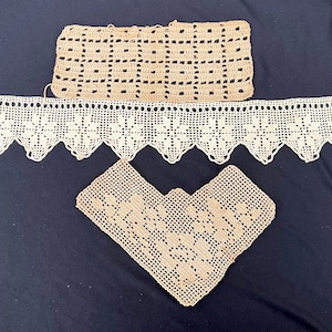 Grouping of Antique Hand Crocheted Doily, Trim, Appliqué, All Original, Craft Supply