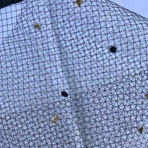 Net of Beauty - Vintage Black and Metallic Gold and Black Flocked  Pom Hat Birdcage Netting Veil, Sold  By 9”X42” Measurement, Craft Supply