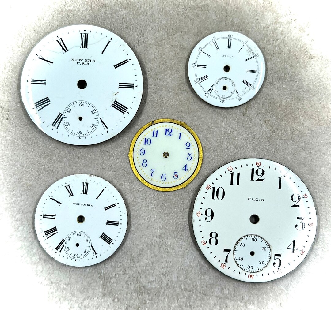 5 Antique, Vintage Porcelain Pocket Watch and Wrist Watch Dials, Faces