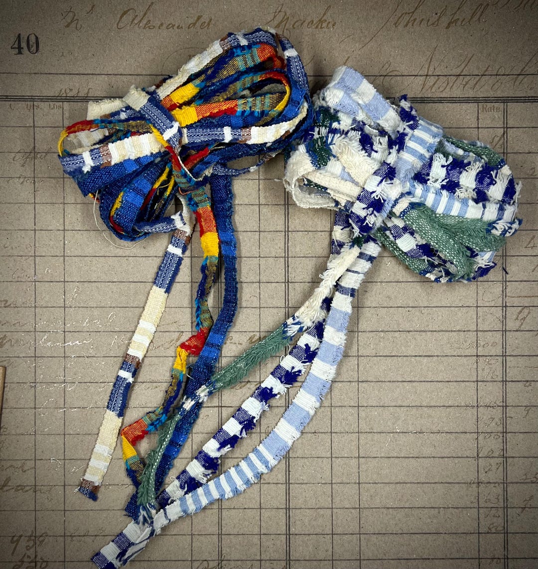 When She Wore A Ribbon - Grouping of 6 Yards Vintage Primitive Rag ...