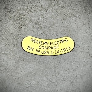 Western Electric Transmitter Brass Bandana Tag, Antique Telephone Label, Reproduction