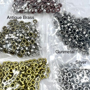 100 Eyelets, Grommets, Fastener 1/8, 3mm, Your Color Choice, Ant. Copper, Ant. Brass, Gun Metal, Silver, Gold, Jewelry and Craft Supply image 1