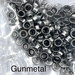 100 Eyelets, Grommets, Fastener 1/8, 3mm, Your Color Choice, Ant. Copper, Ant. Brass, Gun Metal, Silver, Gold, Jewelry and Craft Supply Gun Metal Silver