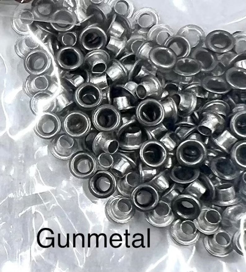 100 Eyelets, Grommets, Fastener 1/8, 3mm, Your Color Choice, Ant. Copper, Ant. Brass, Gun Metal, Silver, Gold, Jewelry and Craft Supply Gun Metal Silver