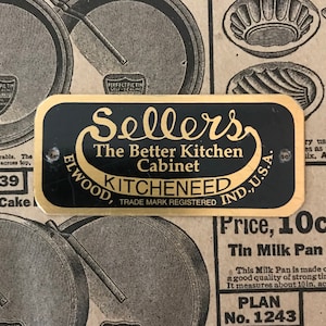 Sellers Kitcheneed Name Plate, Cabinet Label, Tag, Plaque