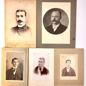 Group of Original Antique Cabinet Card Photographs, Pictures Of Antique Gentlemen, Family Photos, Lot of 5, Craft Supply