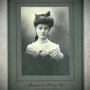 Mujer victoriana antigua original, belleza con peinado y perlas, fotografía, tarjeta de gabinete, siglo XIX, material de artesanía, coleccionable