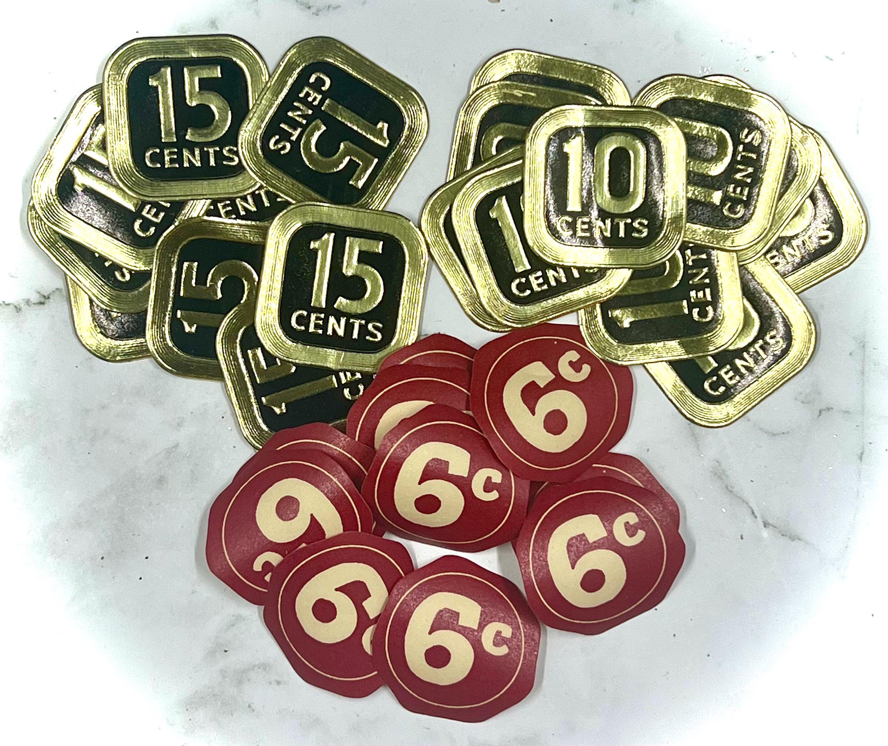 Assortment of 30 Original Vintage Price Labels, 6 Cents, 10 Cents