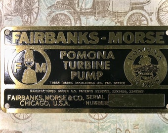 Tag, Vintage Brass Machine Tag, Fairbanks Morse Pump Company, Original Tag, Craft and Jewelry Supply