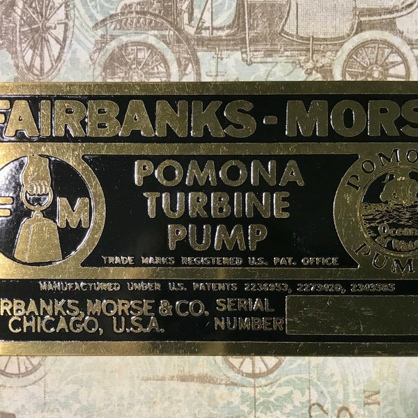 Tag, Vintage Brass Machine Tag, Fairbanks Morse Pump Company, Original Tag, Craft and Jewelry Supply