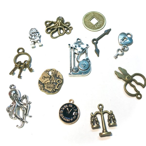 Steampunk Charm  Assortment, Charms,  Embellishments, Accents, Assemblage, Jewelry and Craft Supply