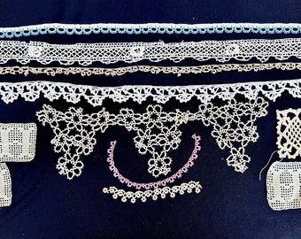 Grouping of Antique Hand Crocheted, and Bobbin Lace, Tatting, All Original, Craft Supply (B)