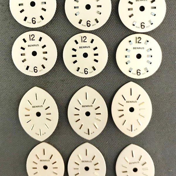 12 Vintage Benrus Watch Faces, Dials, Steampunk, 6 Sets Of Identical Pairs Of Watch Faces NOS, Craft and Jewelry Supply