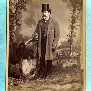 Fotografía antigua de un hombre con sombrero de copa y guantes, tarjeta de gabinete antigua original, Stillman Studio NY, c. 1900, coleccionable, material para manualidades