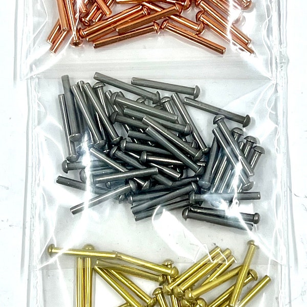 50 Solid Micro Rivets - 1/16” Micro Fasteners, Brass, Copper, Iron Your Choice,  Jewelry  Making, Round Head,  Jewelry and Craft Supply