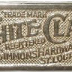 Silvertone Cast Name Plaque WHITE CLAD Ice Box Simmons Hardware, Architectural Salvage
