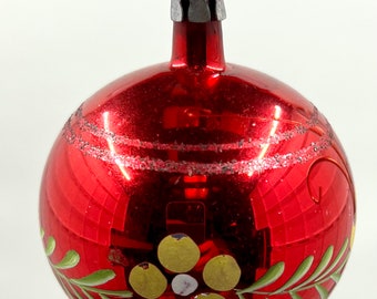 Vintage Hand Painted Poland Christmas Ornament Mercury Glass With Winter Berries. Holiday Supply and Decoration