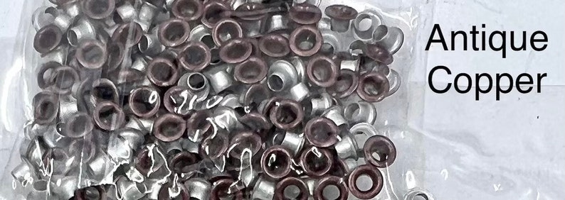 100 Eyelets, Grommets, Fastener 1/8, 3mm, Your Color Choice, Ant. Copper, Ant. Brass, Gun Metal, Silver, Gold, Jewelry and Craft Supply Antique Copper