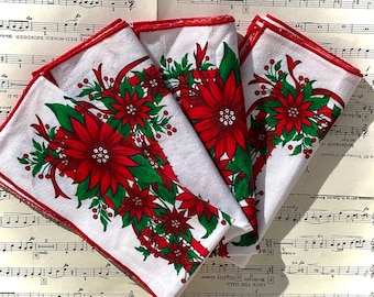 Vintage set med 4 vita julservetter, julstjärnemönster, 43 cm, juldekoration