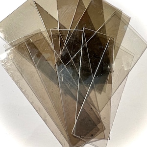 Small Mica Tiles /Slides Assortment Pak, Mica Pages, Mica Book - Clear Transparent Mica, Some Inclusions, 12 Tiles Total