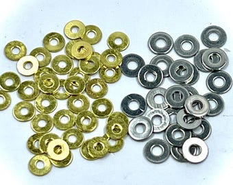Micro Mini-Unterlegscheiben Ihrer Wahl aus Messing oder Edelstahl, Mengen von 50 oder 100, Innendurchmesser 1/40,6 cm