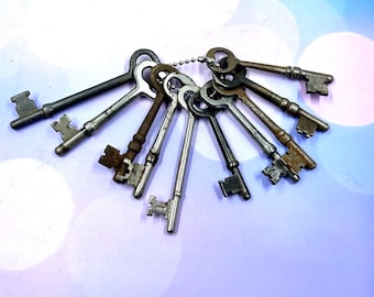 Lot Of 10 Collectible Original Antique Skeleton Keys - Unique and Ready To Be Used In Your Art, Craft Supply, Jewelry Supply, Steampunk LotC