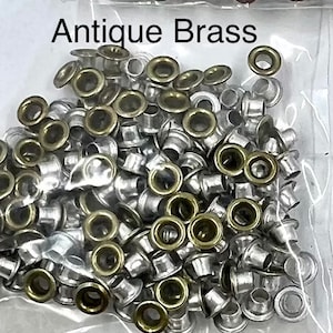 100 Eyelets, Grommets, Fastener 1/8, 3mm, Your Color Choice, Ant. Copper, Ant. Brass, Gun Metal, Silver, Gold, Jewelry and Craft Supply Antique Brass