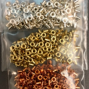 Eyelets Micro Mini Fasteners, 100 count - Small, Tiny,  Micro Eyelets, Your Choice Brass, Copper, Silver, Craft and Jewelry Supply