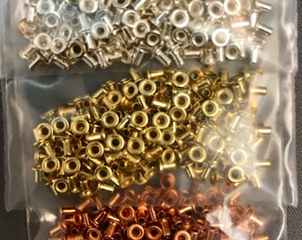 100 Eyelets Micro Mini Fasteners - Small, Tiny,  Micro Eyelets, Your Choice Brass, Copper, Silver, Craft and Jewelry Supply