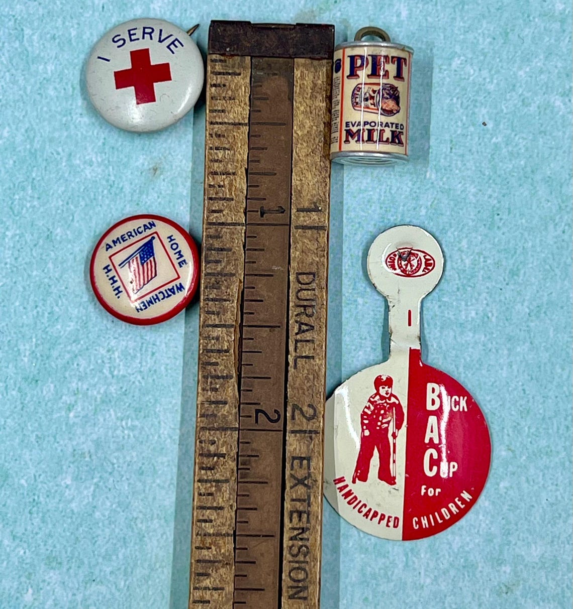 Red Pin Tag Mixed Assortment of Pin Tags, Charm - Red Cross, Pet Milk, Easter Seals ...