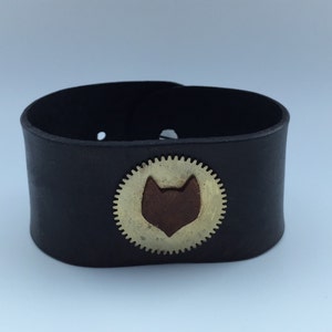 Bracelet-Leather Fox and Brass Gear &quot;Farah&quot;