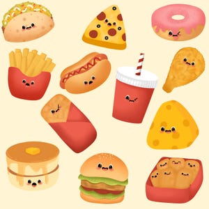Kawaii Fast Food Sticker | Cute Happy Fast Foods Clipart for Digital Planners & Crafts