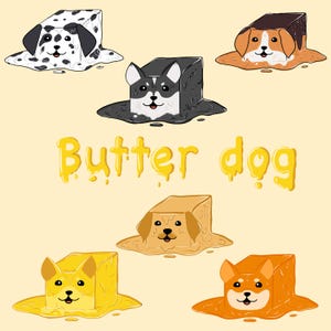 Butter Dog Cute Melting Cartoon Art – Kawaii Butter Dog Printable Poster / Sticker / Digital Art