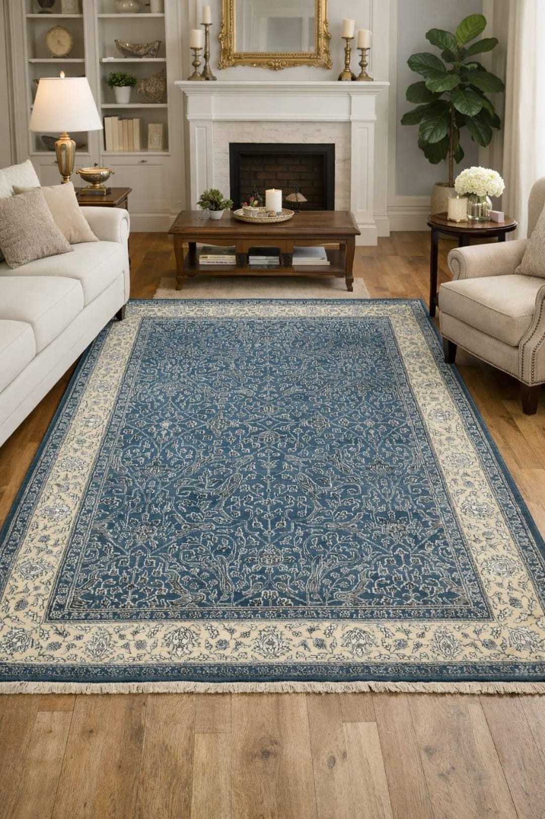 Bt127 Rug BT Design Handknotted Wool Rug | Blue Ivory Persian Style Area Carpet ...