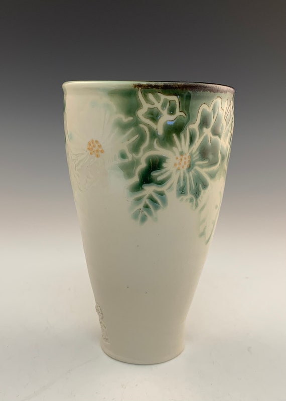 Wax Resist Flowers on A Porcelain Vase 