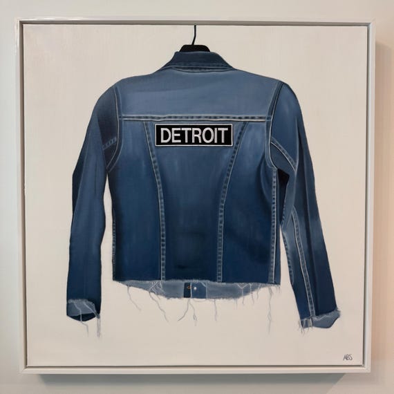 Detroit Denim Jacket Oil Painting: Urban Fashion Wall Art