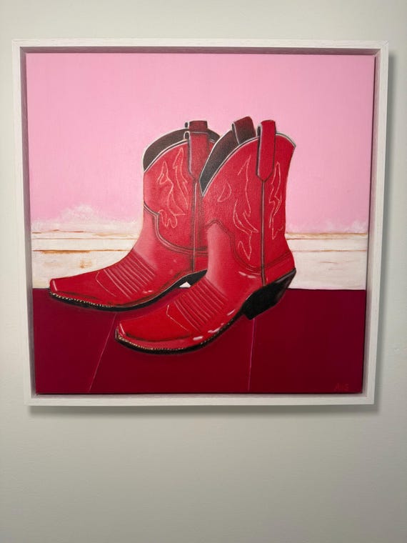 Kicking Up Color - Original Oil Painting of Red Cowboy Boots