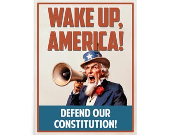 Cartel de protesta: Despierta América, cartel político, democracia, derechos civiles, resistencia, antifascismo.