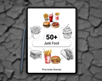 Procreate Junk Food Stamps | 50+ Fast Food & snack Stamp | Procreate pizza and burger Brush Set | Digital Art Stamp Bundle