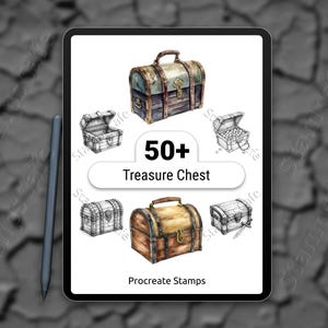 Treasure Chest Procreate Stamps | 50+ Pirate Chest & Gold Stamps | Unique Treasure Chest Stamp Brushes Set | Digital Art Stamp Bundle