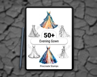 Timbri Procreate per abiti da sera / Set di pennelli Procreate per oltre 50 abiti da sera eleganti / Timbri Procreate per abiti / Pacchetto di timbri per arte digitale