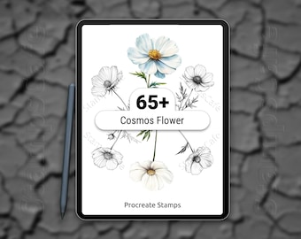 Procreate Cosmos Stamp Bundle, 65+ Cosmos Flower Procreate Stamps, Floral Procreate Stamp Digital Files, Flower Stamp Set