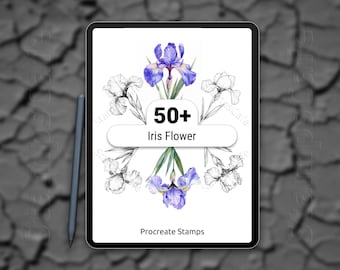 Mais de 55 carimbos de íris para Procreate | Pacote de carimbos florais e botânicos | Natureza | Coleção digital de carimbos de flores de íris para desenho no Procreate
